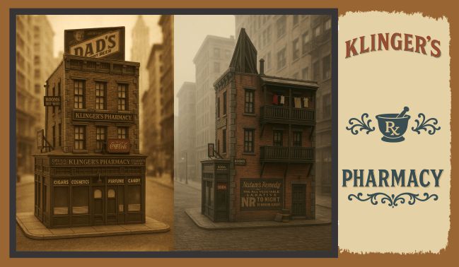 Klingers Pharmacy Now Available in N-HO-O Scale!
